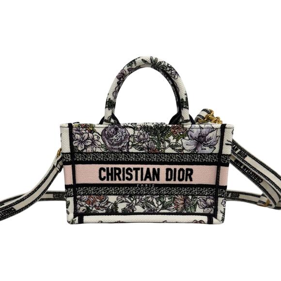 MINI DIOR BOOK TOTE WHITE MULTICOLOR D-FLORAL EMBROIDERY - Picture 2 of 6